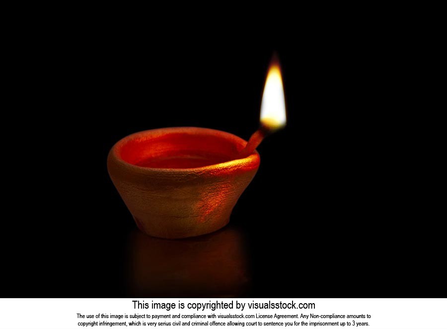Closeup-Of Burning diya oil-lamp Isolated Background on-Diwali Festival