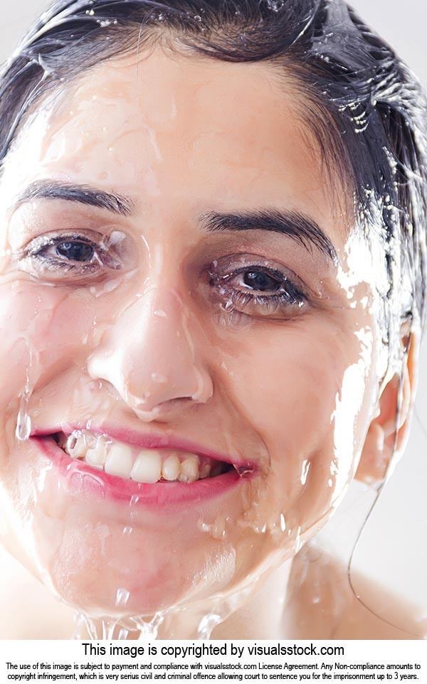 Beautiful Woman Clean Washing Wet Face Water
