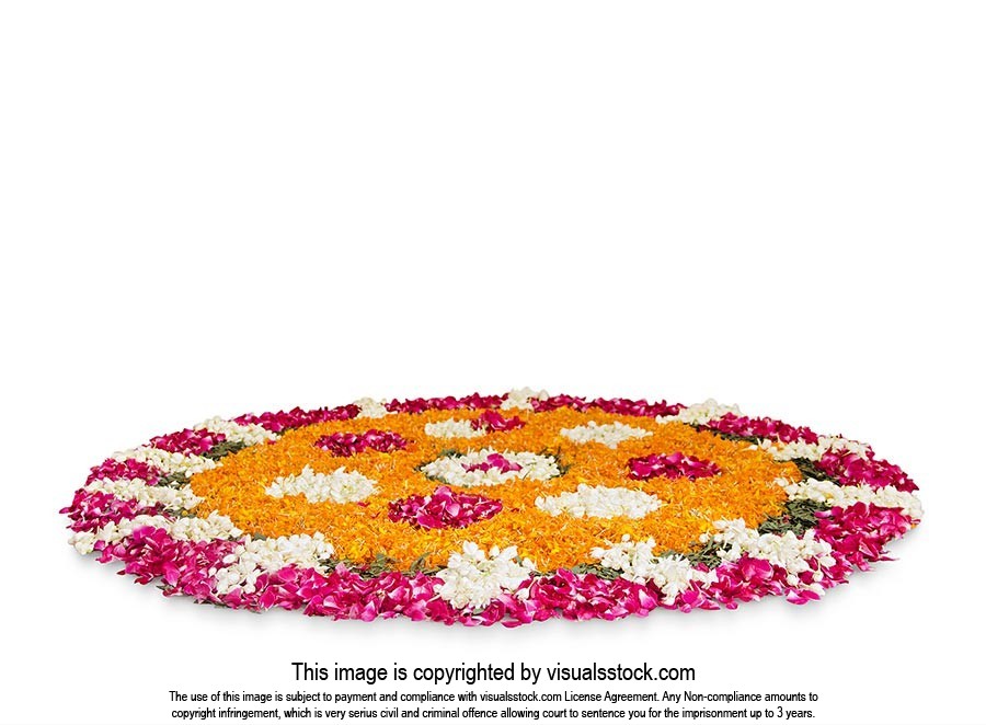 Flowers Rangoli design on-white background in Diwali Festivals India