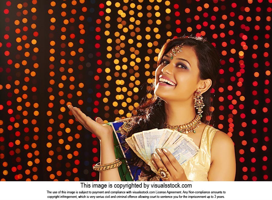Woman Diwali Money Gesturing