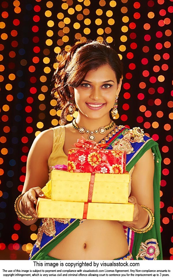 Woman Diwali Showing Gift Box