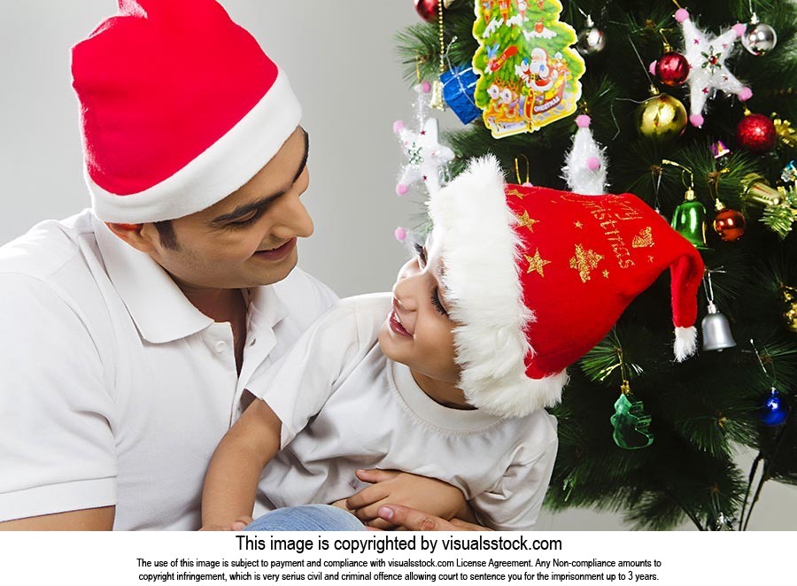 Happy Indian Father Child Boy Christmas Celebratio