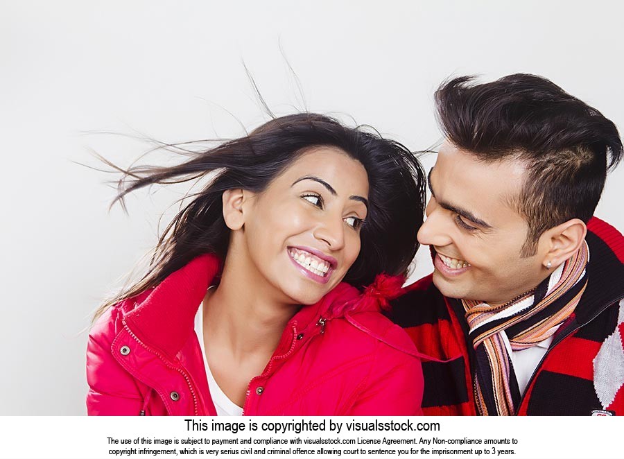 Happy Indian Couple Winter Clothes Romance