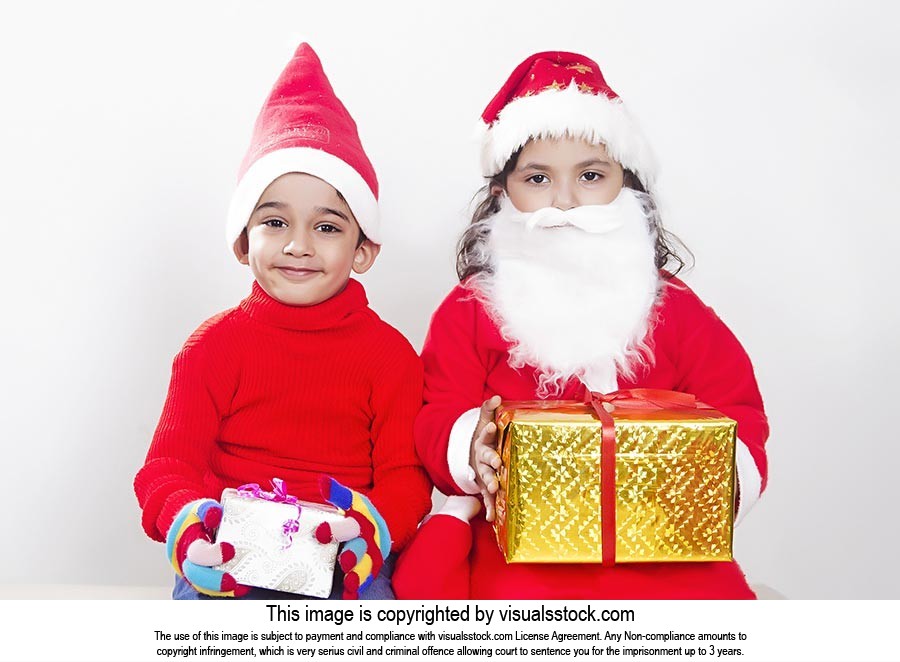 Kids Santa claus dressed gifts Christmas Celebrati