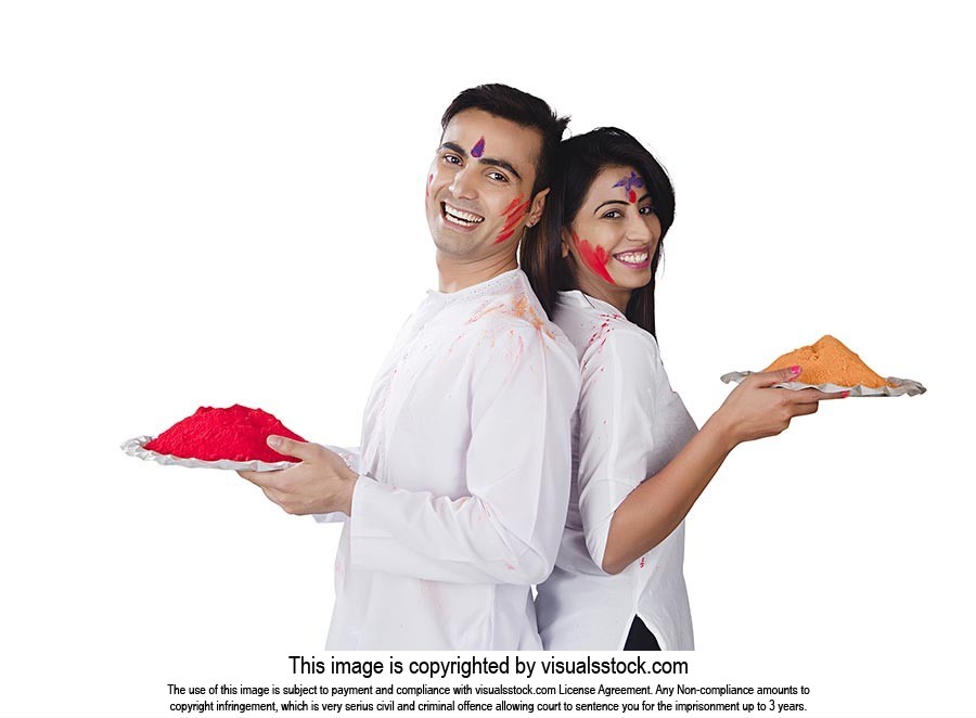 Indian couple holi Celebration colours enjoying sm