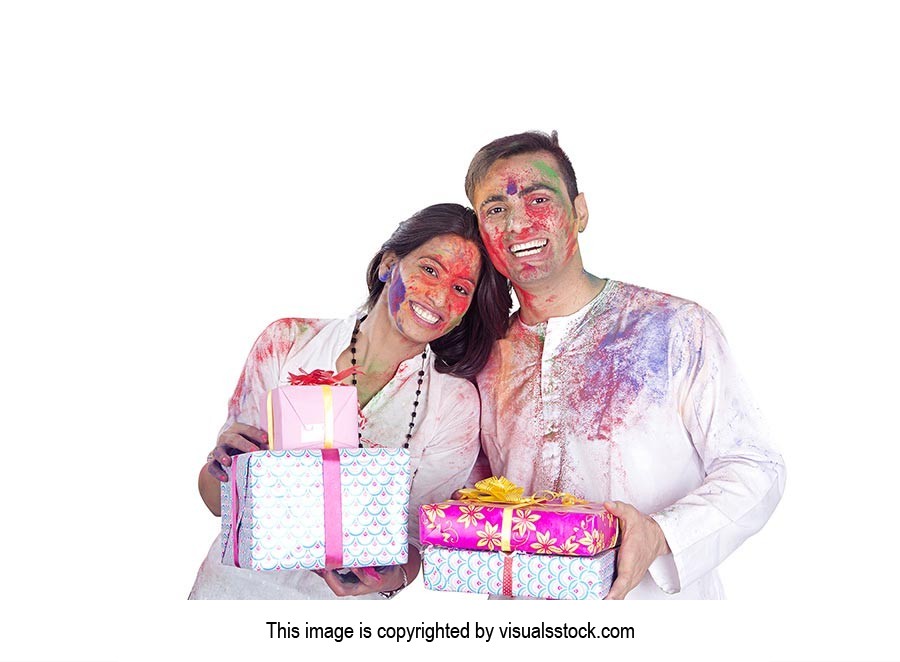 Indian Couple Holi Festival Gift s Box Celebrating