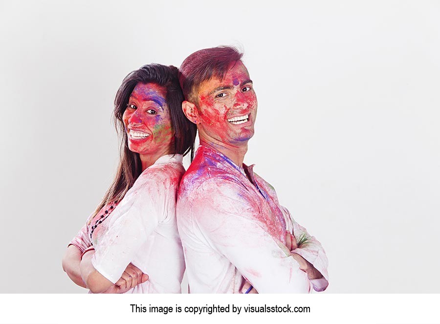 Holi Couple Celebration Back To Back Standing Pose