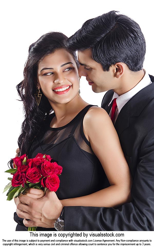 Indian Couple Romance Giving Flowers