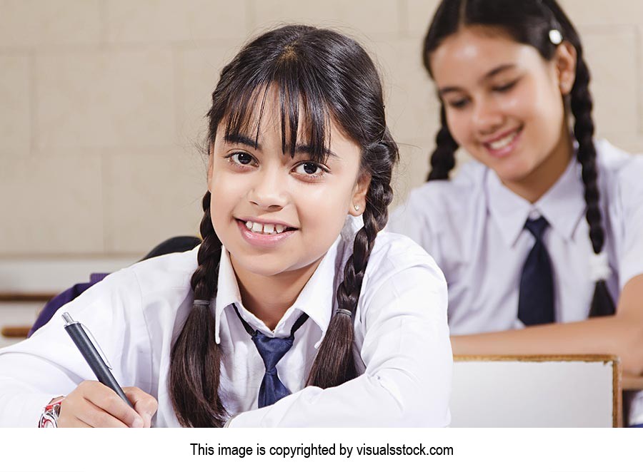 Girls Students Classroom Studying