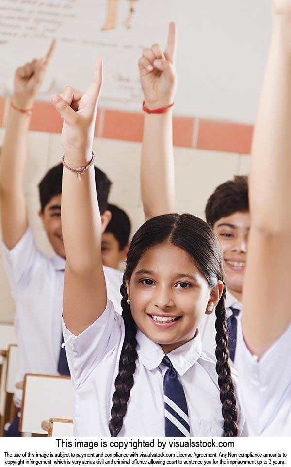 School Students Hand Raised