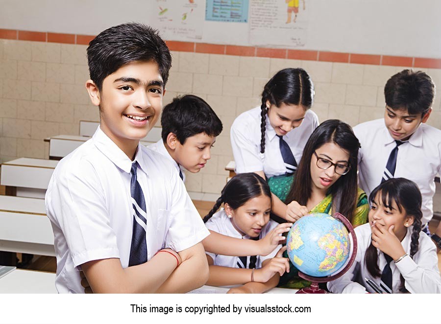 Teacher Students Studying Globe