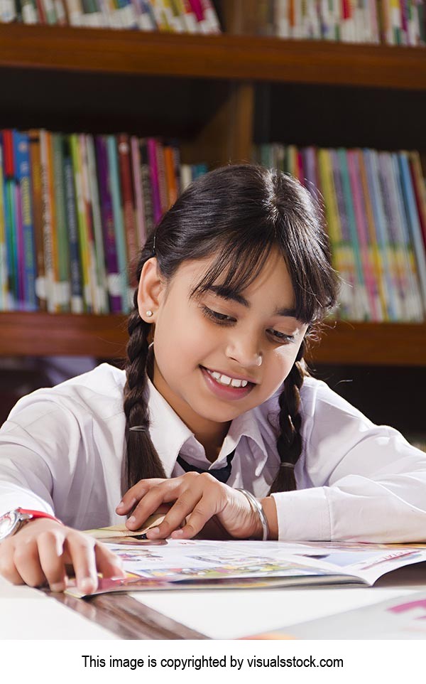 Girl Student Library Reading Book