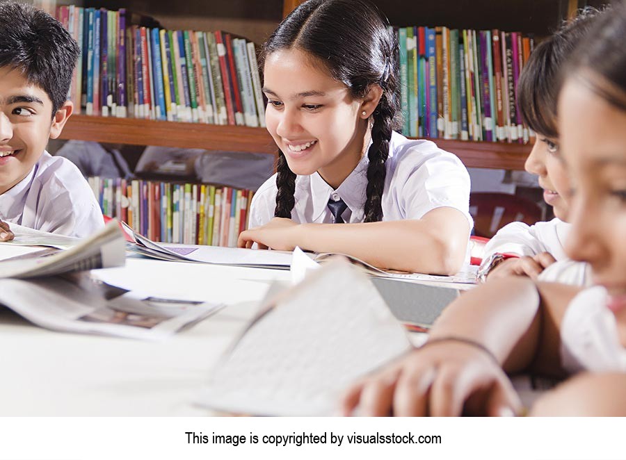 Kids Students Studying Library