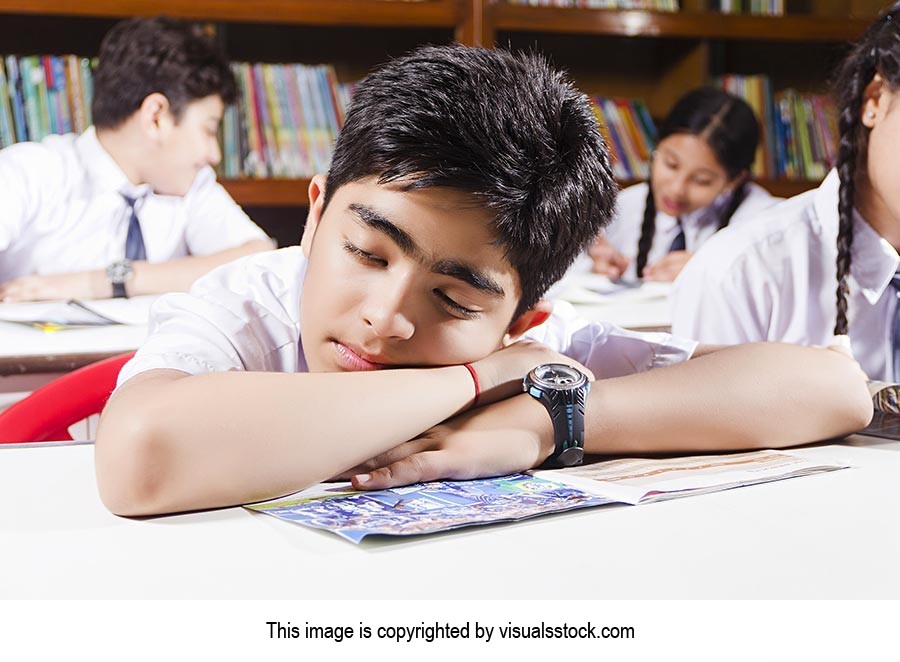 Boy Student Sleeping Library