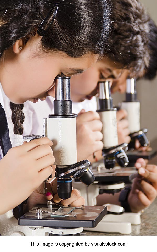 School Students Microscope Research