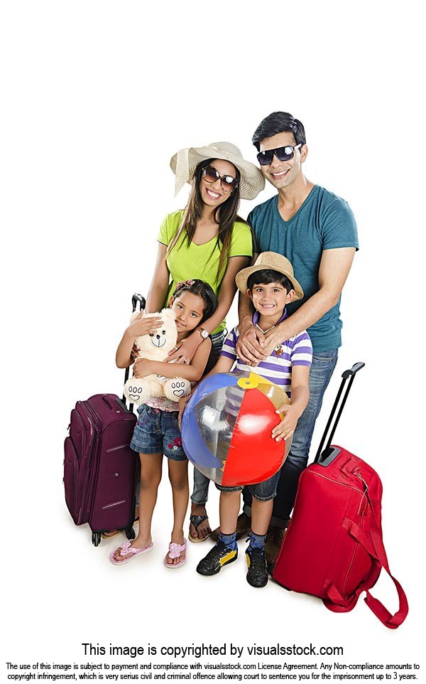 Traveling family on-vacation Happy family with luggage isolated on ...
