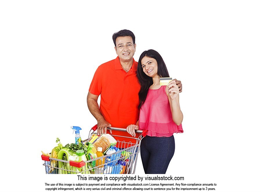 Married couple Holding Credit card Shopping Cart