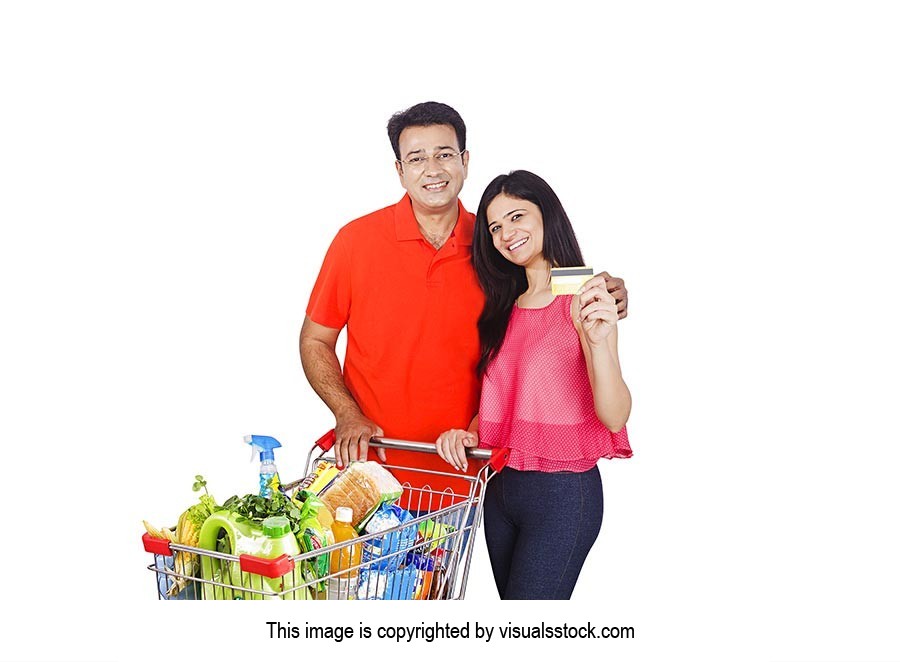 Married couple Holding Credit card Shopping Cart