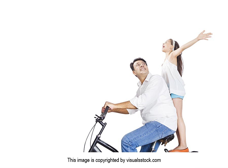 Father Daughter Riding Bicycle Together