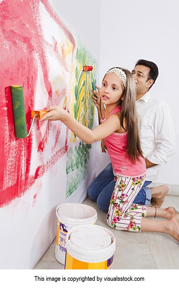 Father Daughter Painting Wall Home Improvement