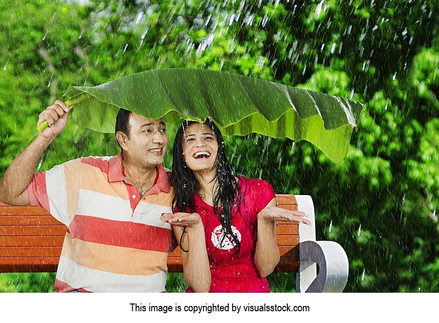 Couple Banana Leaf Rain Protection