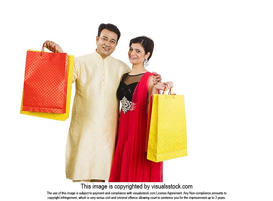 Indian Couple Carrying Shopping Bags Diwali