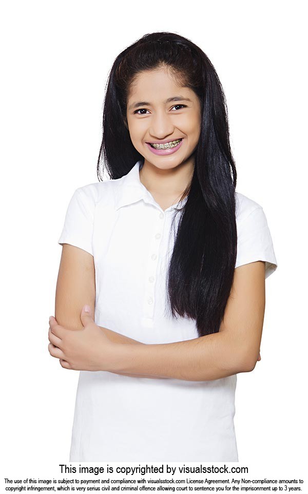 Teenage Girl Wearing Braces Smiling Cheerfully