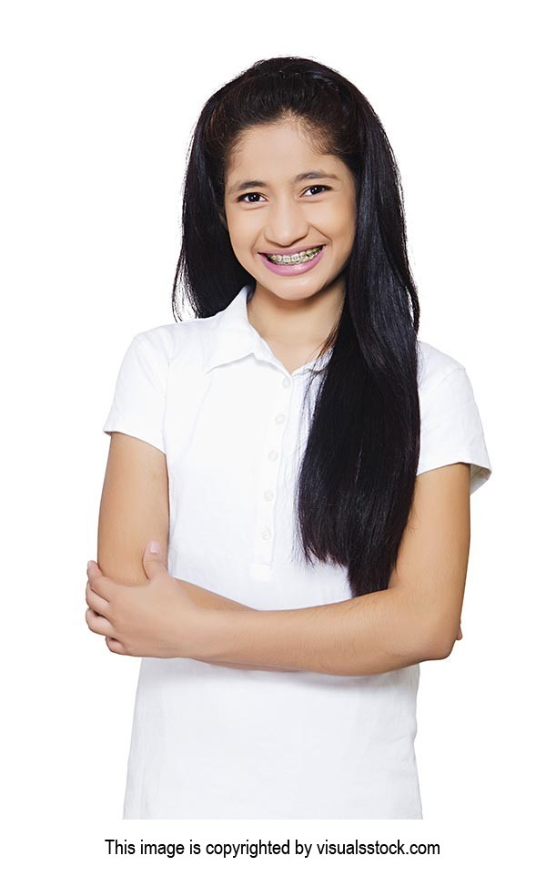 Teenage Girl Wearing Braces Smiling Cheerfully