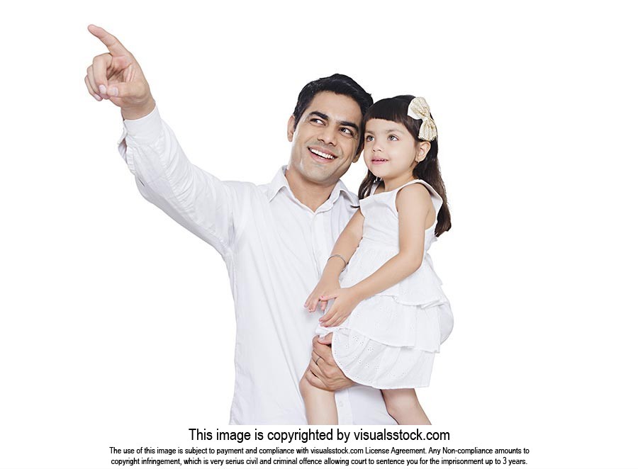 Father Carrying Daughter Arms Pointing