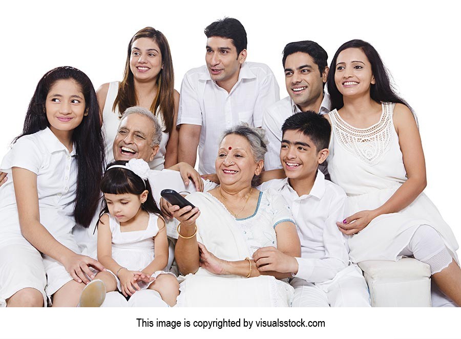 Group Indian Joint Family Watching Tv