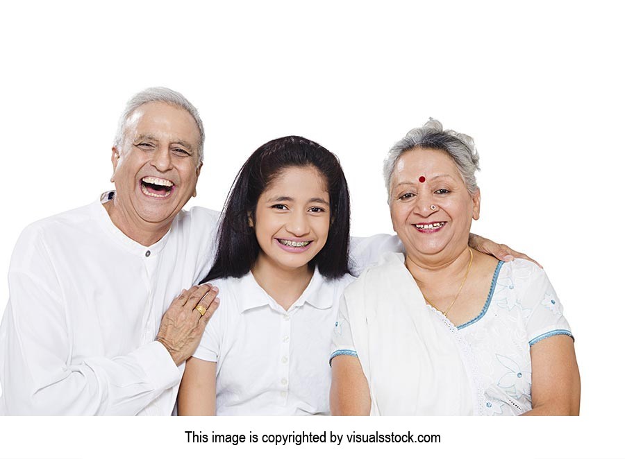 Grandparents Teenage Granddaughter Sitting Enjoy