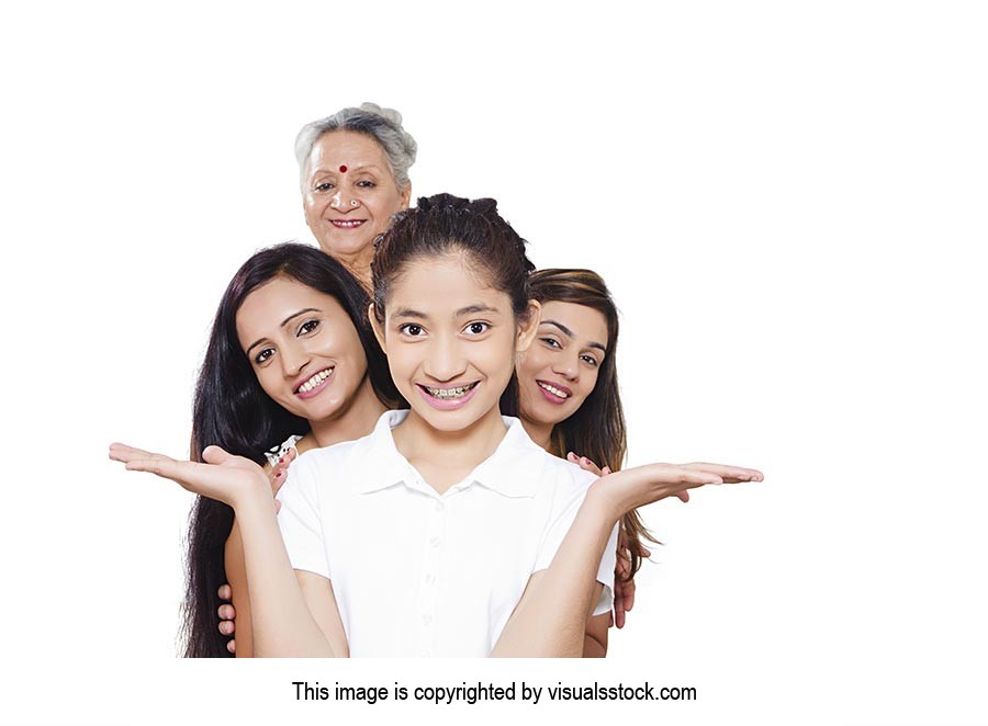 Indian Family Standing Queue Gesturing Hand