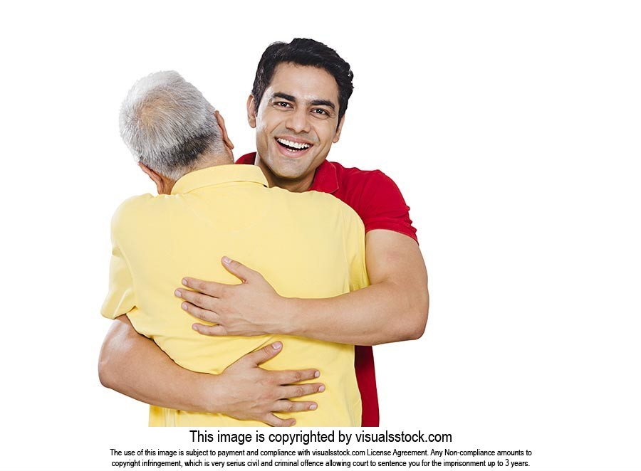 Adult Son Hugging Old Father