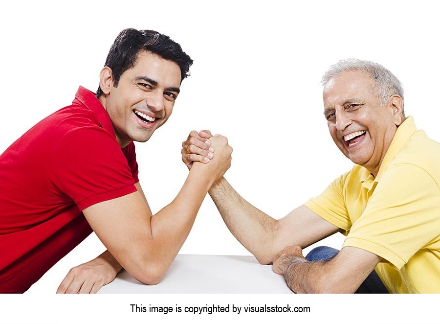 Two Men Son Father Arm wrestling