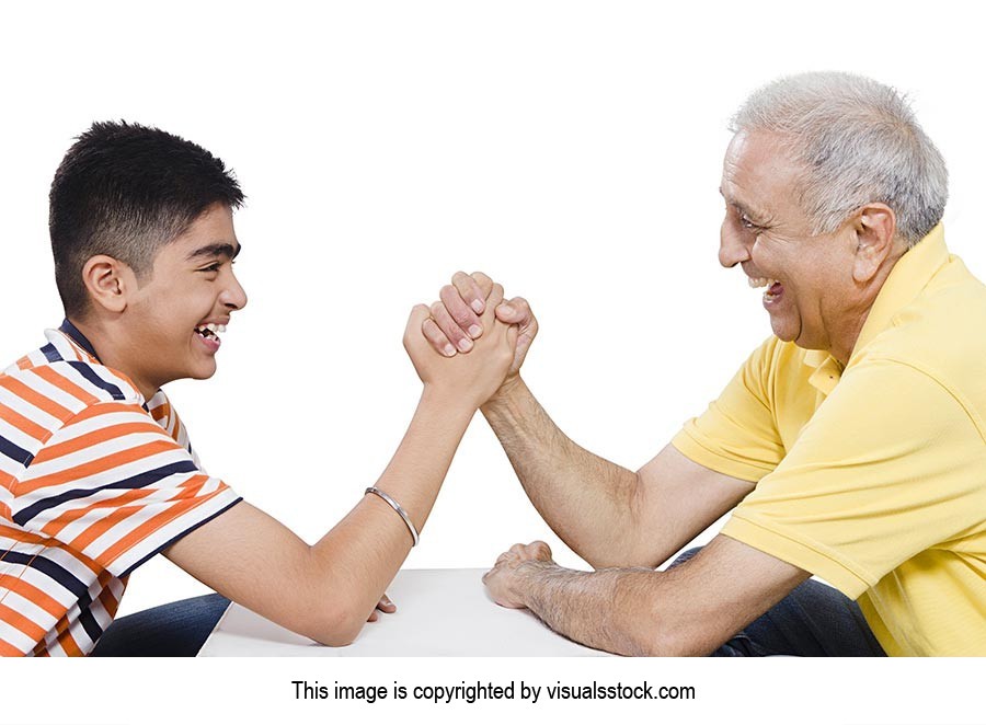 Grandfather Grandson Arm wrestling