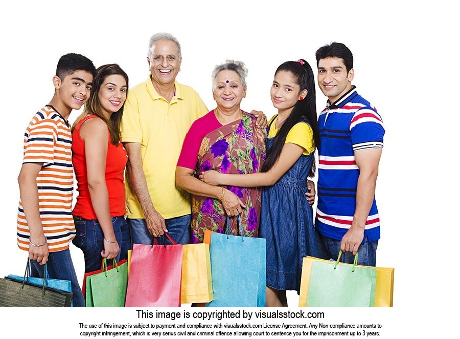 Family Buying Shopping Bags Smiling