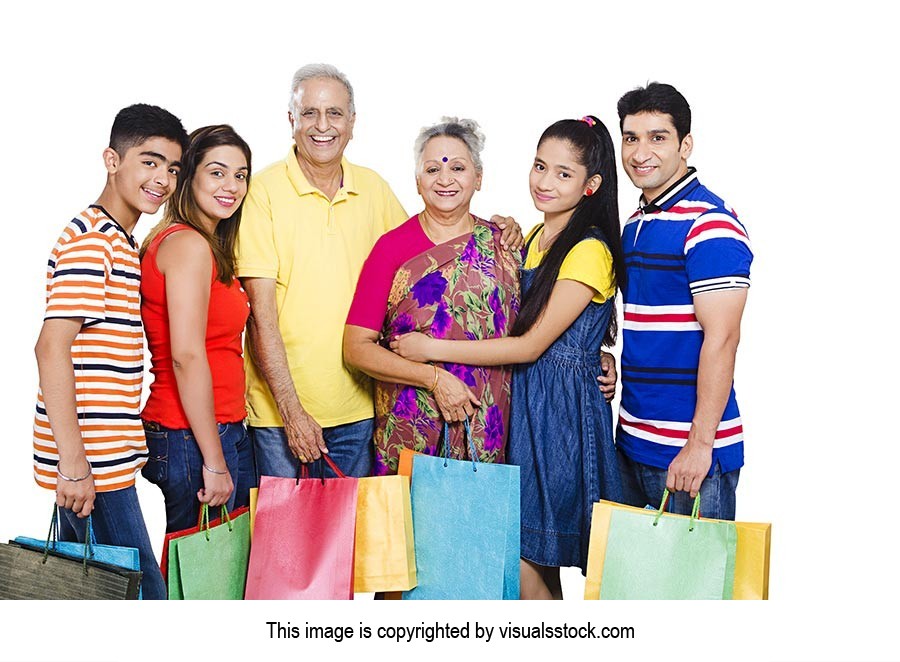 Family Buying Shopping Bags Smiling