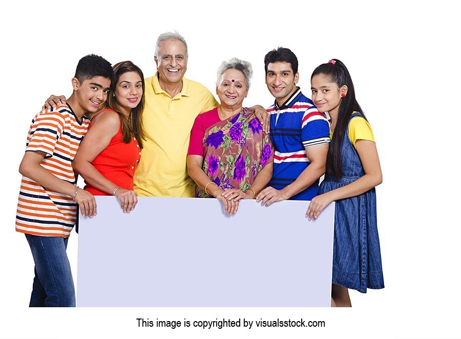 Portrait Happy Family Holding Message board