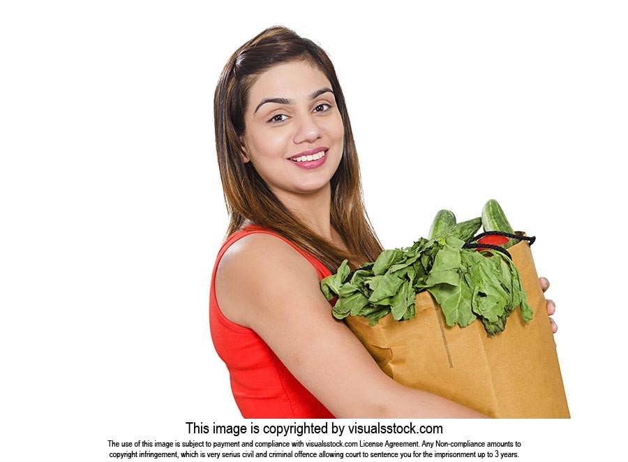 Woman Grocery Shopping Bag Vegetables