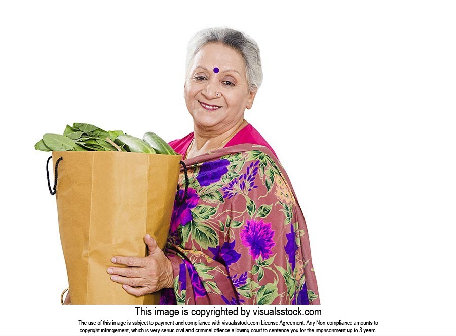 Senior Woman Vegetables Shopping Bag