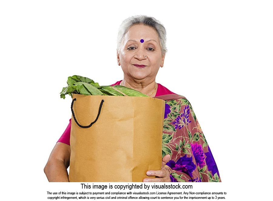 Older Women Grocery Shopping Bag Vegetables