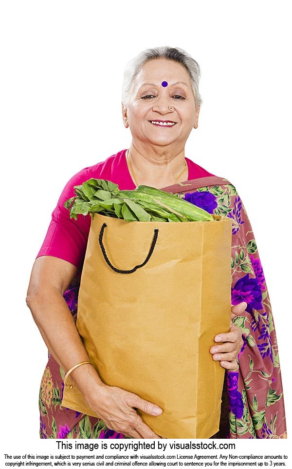 Old Woman Shopping Bag Vegetarian Groceries