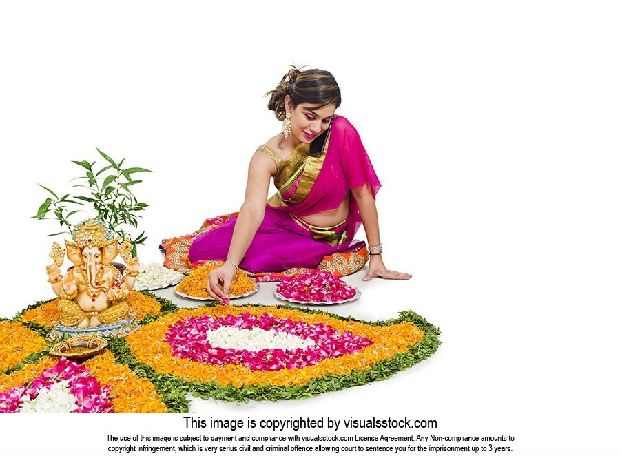 Woman Decorating Rangoli Diwali Festival
