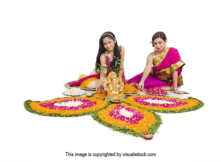 Mother Daughter Decorating Rangoli Diwali