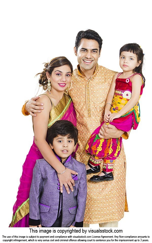 Smiling Indian Family Standing Parenting Diwali