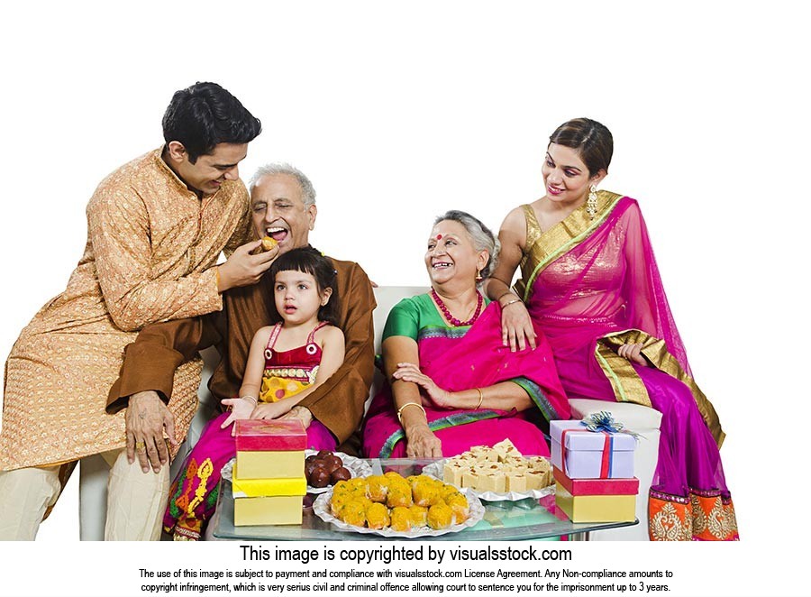 Joint Family Diwali Celebrating Feeding Laddu