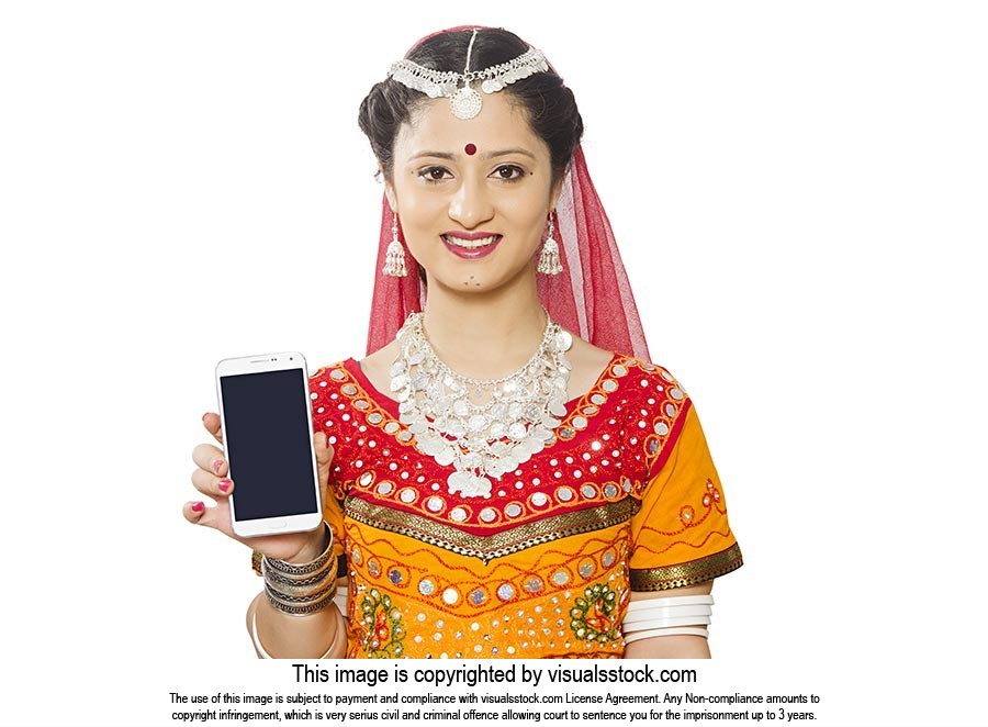 Indian Rajasthani Woman Showing Quality Smartphone