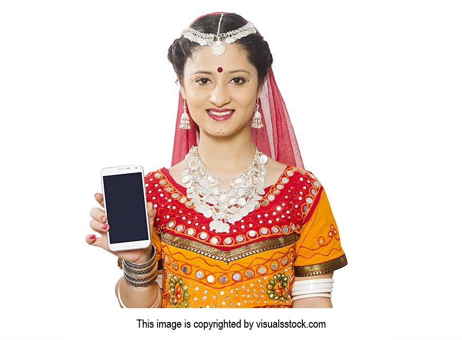 Indian Rajasthani Woman Showing Quality Smartphone