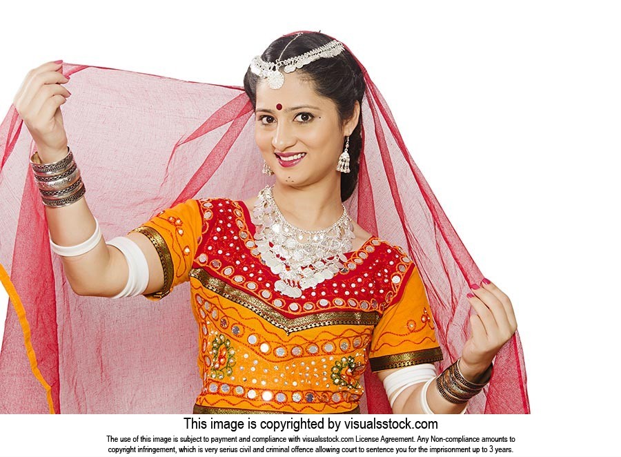 Portrait Happy Woman Wearing Choli Dupatta