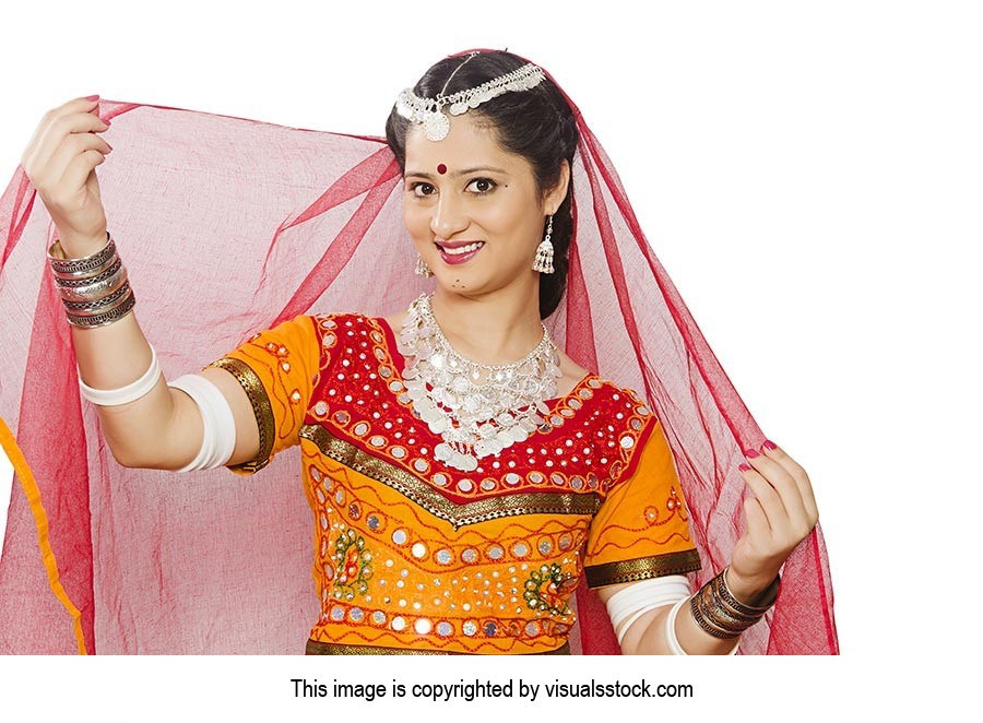 Portrait Happy Woman Wearing Choli Dupatta